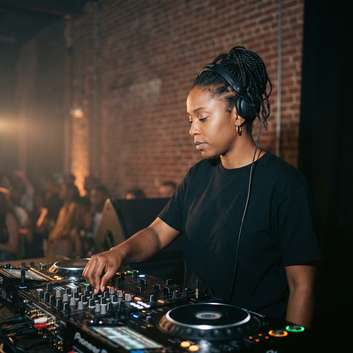 A DJ mid-set behind the decks