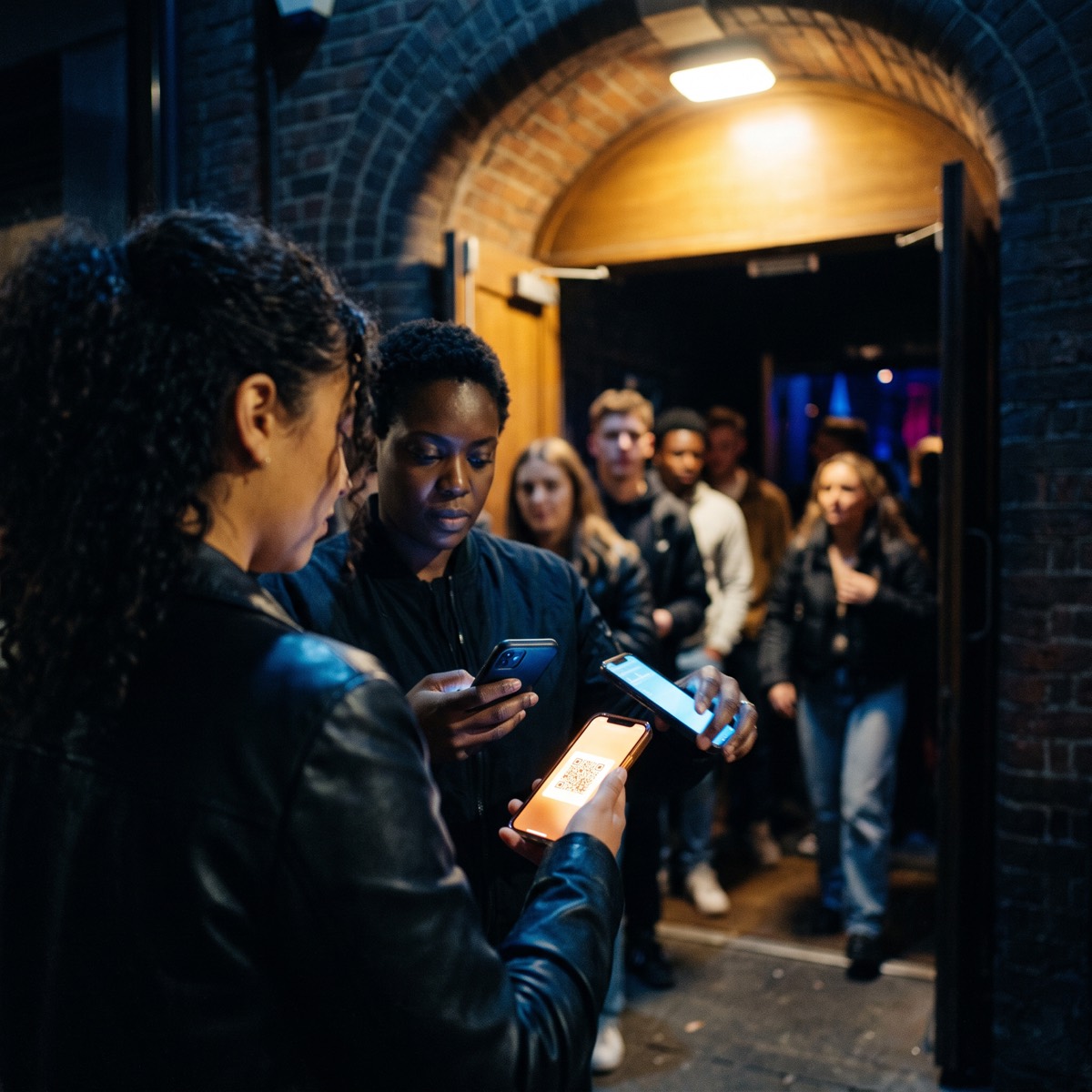 A QR ticket being scanned at the door